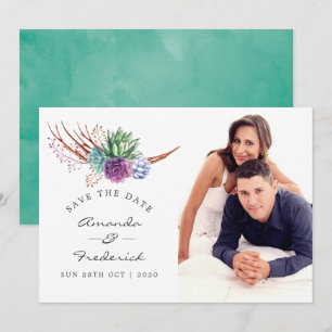 Suculentas Desierto Acuarela Invitación Boda