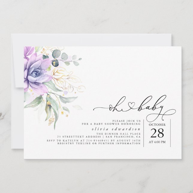 Suculentas energías verdes Oh Baby Invitación Baby (Anverso)