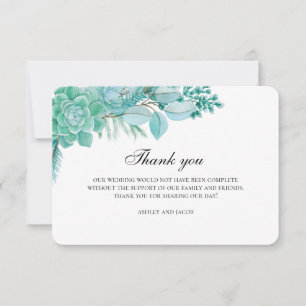 Suculentas gracias. Nota de boda de menta. Botánic