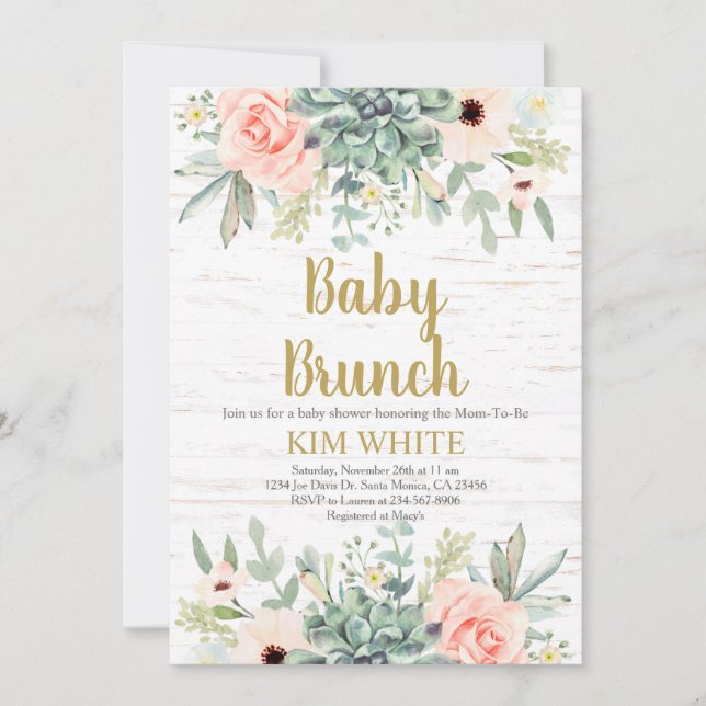 Suculentas invitación a Baby Brunch (Anverso)