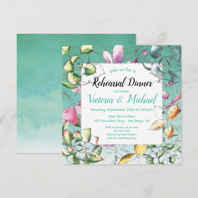 Suculentas invitaciones a cenas de ensayos florale (Anverso / Reverso)