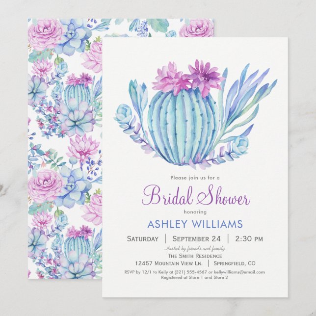 Suculentas invitaciones a ducha de novias (Anverso / Reverso)