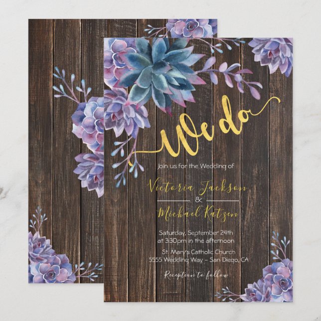 Suculentas invitaciones a la Boda Rústica del Oro (Anverso / Reverso)