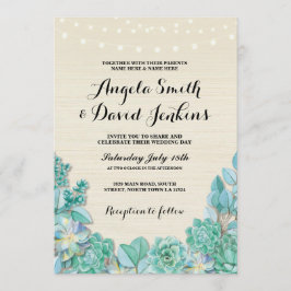 Suculentas invitaciones de bodas Mint Rustic Light