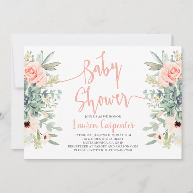 Suculentas invitaciones para chicas de ducha de be (Anverso)