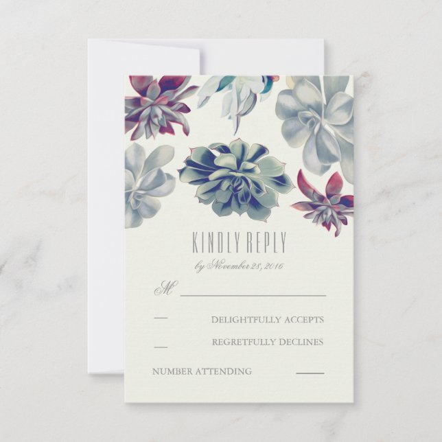 Suculentas tarjetas RSVP de Boda de Bouquet (Anverso)