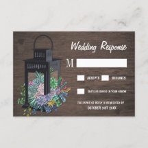Suculentas tarjetas RSVP de Boda Rústica de Linter