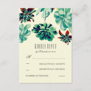 Suculentas tarjetas RSVP de Boda Verde azulada Bou