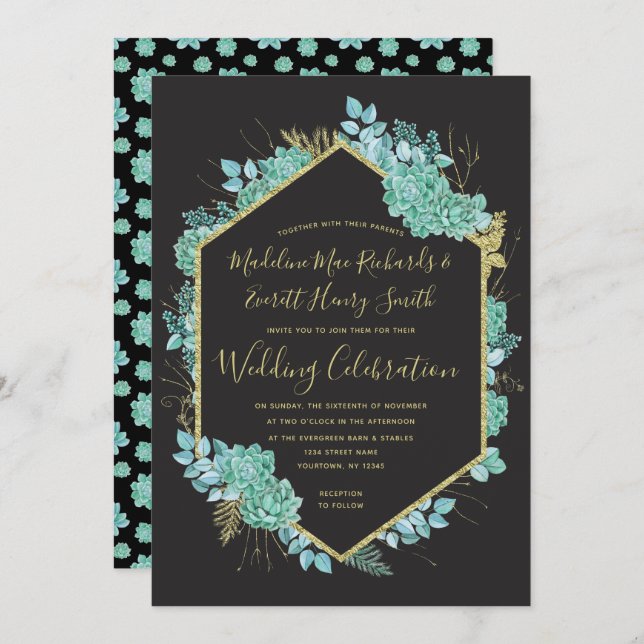 Suculentas tramas doradas Cualquier invitación de  (Anverso / Reverso)