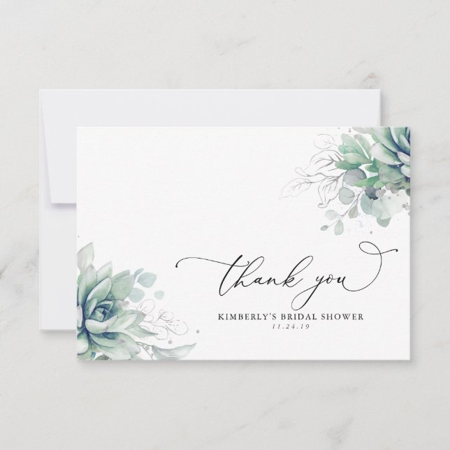 Suculentas Verde Bridal Shower Agradecimiento (Anverso)