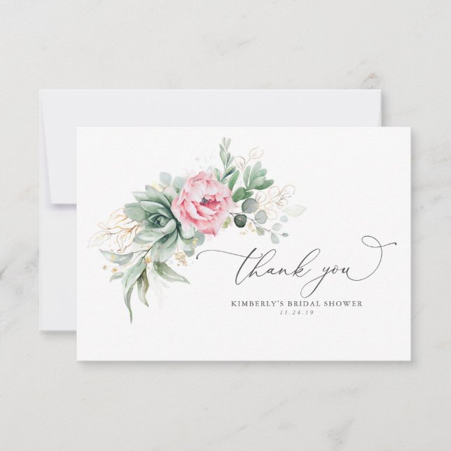 Suculentas y flores rosadas pequeño agradecimiento (Anverso)