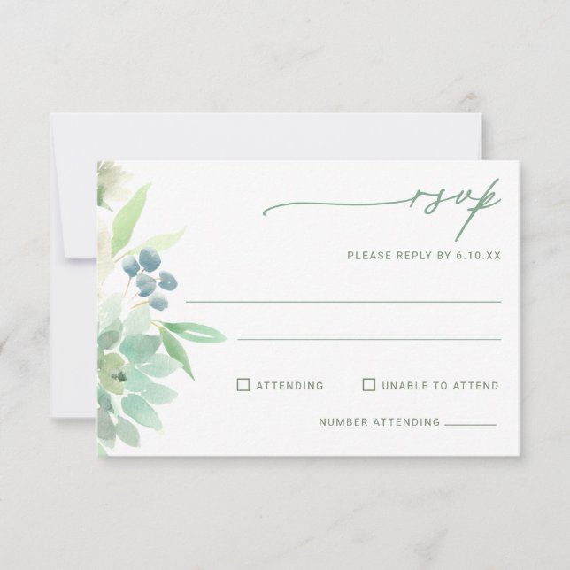Suculento Cactus Acuarela de RSVP de Boda (Anverso)