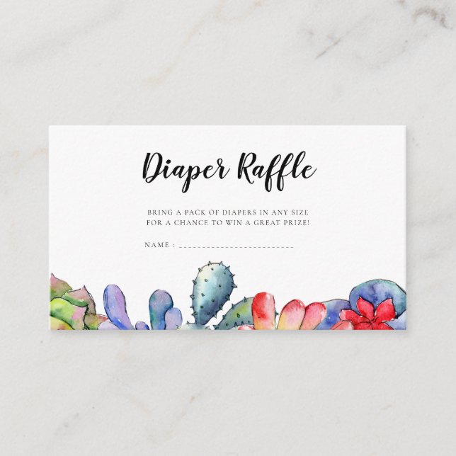 Suculento cactus Bebé ducha Diaper Raffle tarjeta (Anverso)