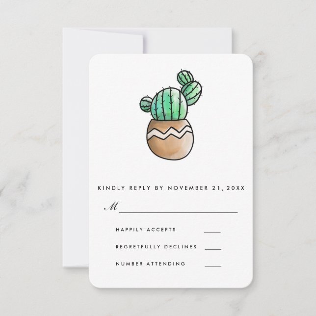 Suculento Cactus Boda Mínima Rústica RSVP (Anverso)