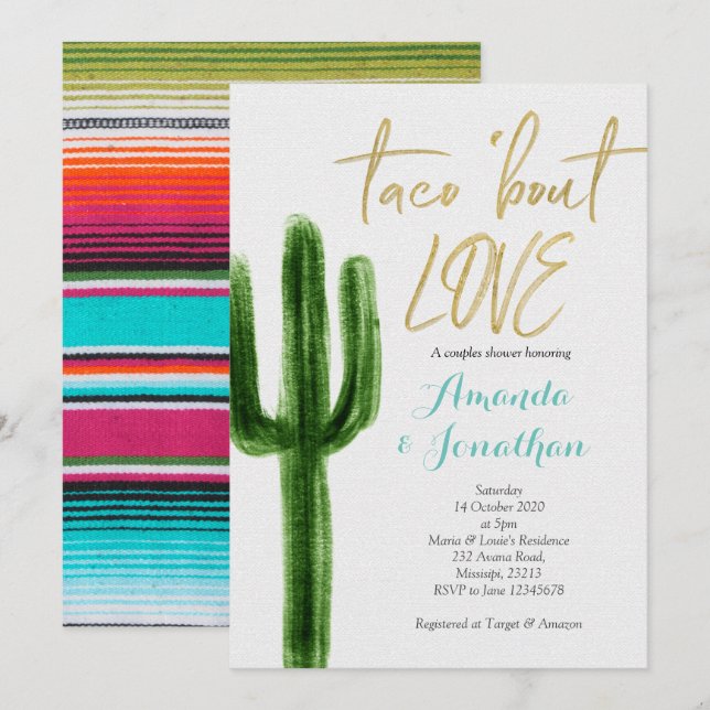 Suculento Cactus Parejas Ducha Invitación (Anverso / Reverso)