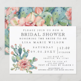 Suculento Cactus Rosa Bridal Shower Invitación
