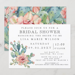 Suculento Cactus Rosa Bridal Shower Invitación