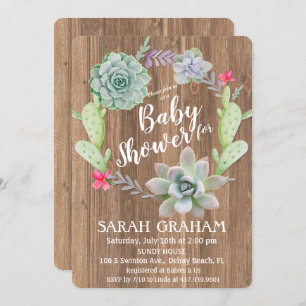 Suculento Cactus Wreath Invitación Baby Shower