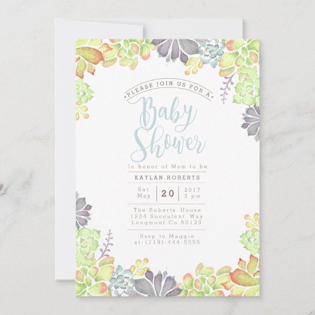 Suculento color de agua bliss | Invitación de Baby (Anverso)