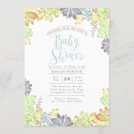 Suculento color de agua bliss | Invitación de Baby