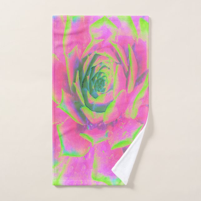 Suculento rosette de sedum verde limón y rosa (Toalla de mano)