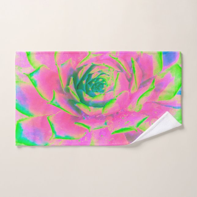 Suculento rosette de sedum verde limón y rosa (Toalla de mano)