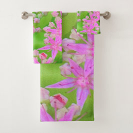 Suculento sedum rosa caliente con hojas verdes flo