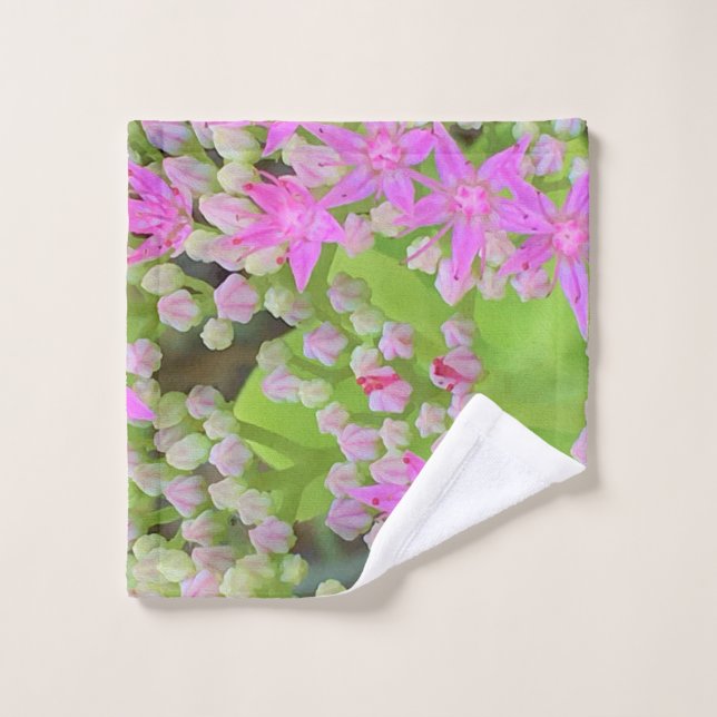 Suculento sedum rosa caliente con hojas verdes flo (Toallita)