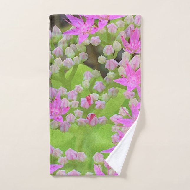 Suculento sedum rosa caliente con hojas verdes flo (Toalla de mano)
