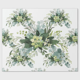 Suculento verde suave Boda Floral Papel Botánico