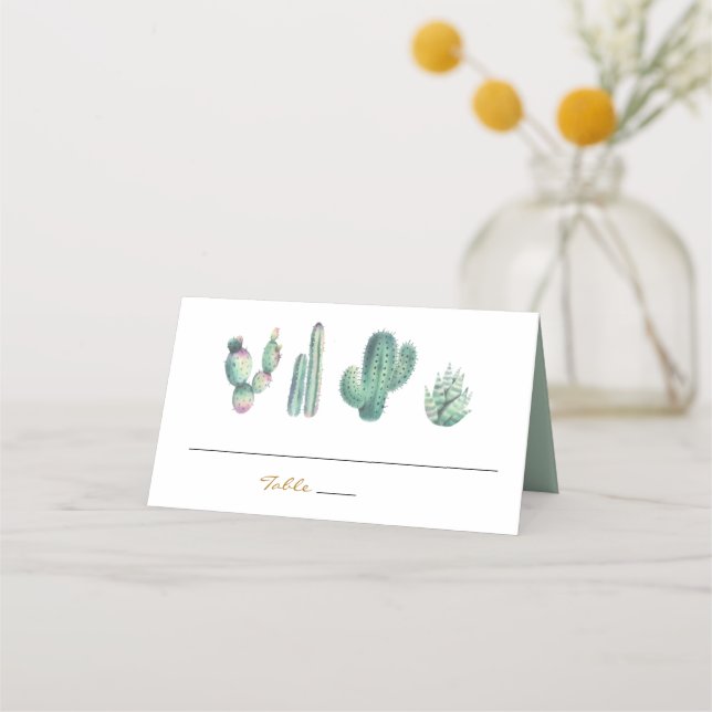 suculentos de color de agua boda tarjetas de lugar (Anverso)