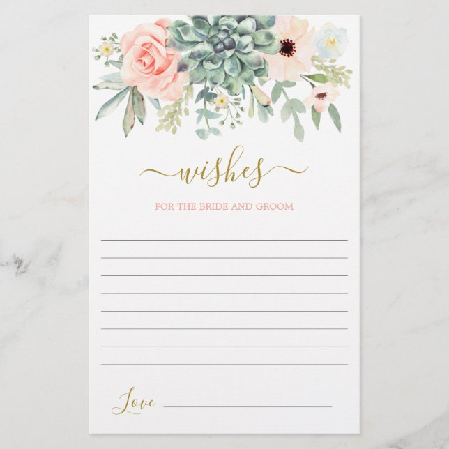Suculentos deseos para la tarjeta de novia (Anverso)