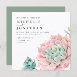 Suculentos dulces Invitación a la Boda Verde Rosa