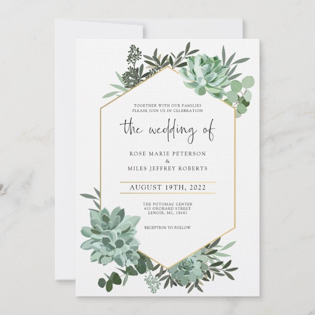 Suculentos e Invitación a la Boda de Oro (Anverso)
