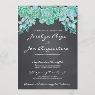 Suculentos en la invitación a la boda de Chalkboar