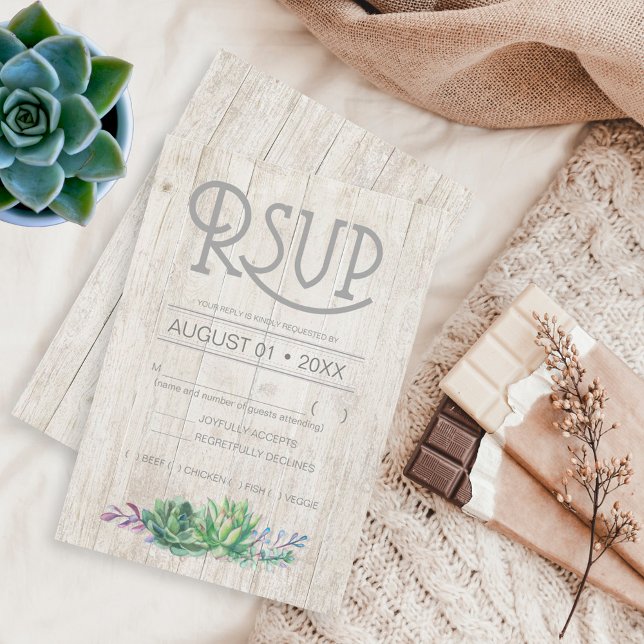 Suculentos y boda de madera rústica RSVP ID515 (Subido por el creador)