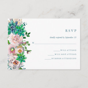Suculentos y flores de acuarela verde   RSVP
