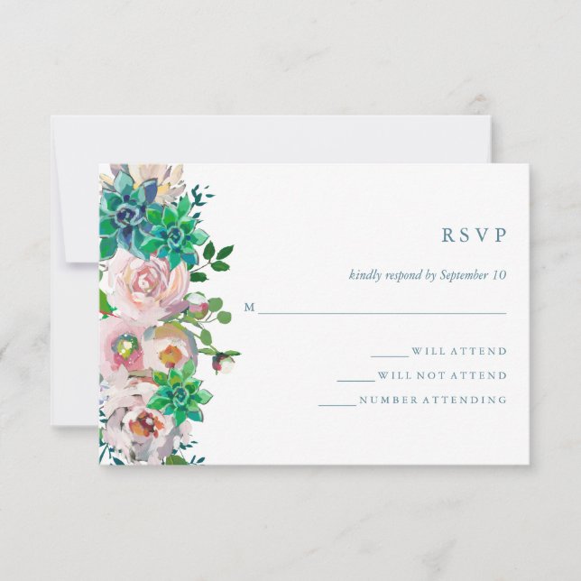 Suculentos y flores de acuarela verde | RSVP (Anverso)