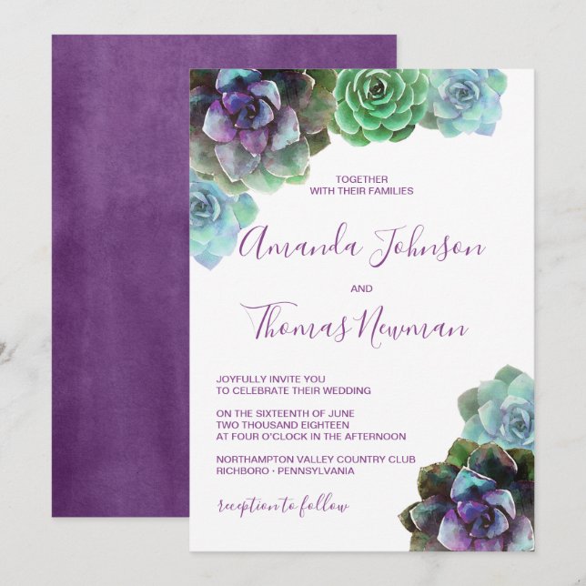Sucultores de acuarela | Invitación a la boda (Anverso / Reverso)
