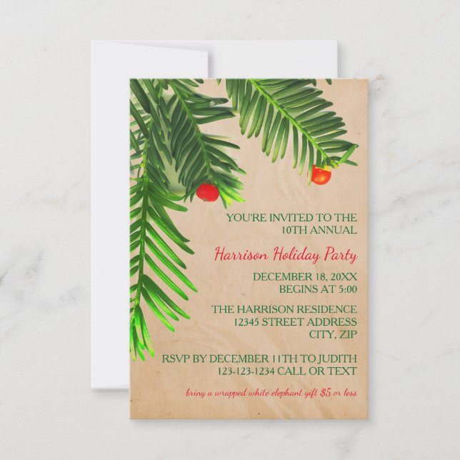 Sucursal de árbol de pino - Invitación de fiesta p (Anverso)