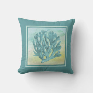 Sucursal de coral turquesa oscuro Almohada exterio