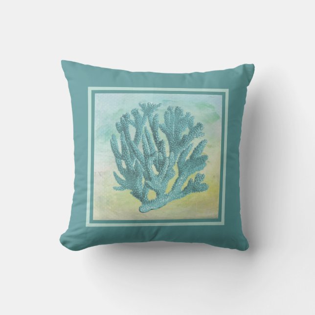 Sucursal de coral turquesa oscuro Almohada exterio (Anverso)