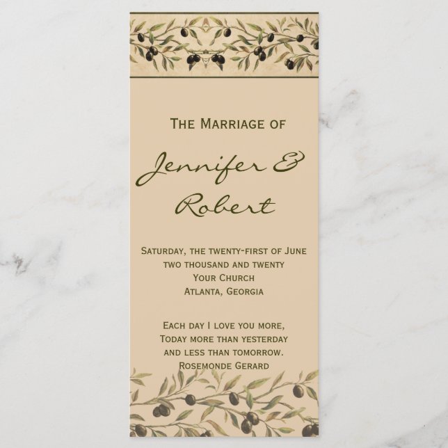 Sucursal de Olivo: Programa de Boda Tocante Toscan (Anverso)