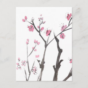 Sucursales con flores de ciruela en la postal de p