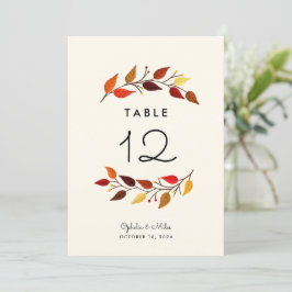 Sucursales de otoño número de tabla Boda 5x7