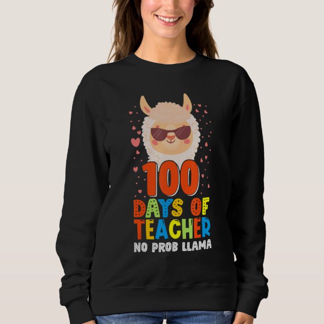 Sudadera 100º día de escuela No Prob Llama 100 días más int (Anverso)