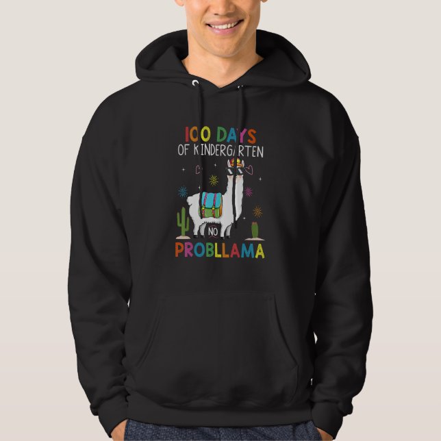 Sudadera 100 Days Kindergarten No Prob Llama Teacher 100th  (Anverso)