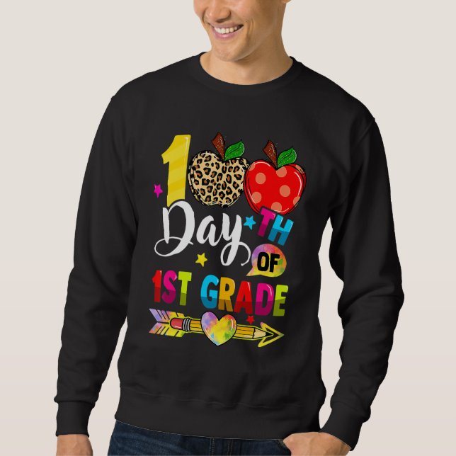 Sudadera 100 Days Of 1st Grade Leopard 100th Day Of School  (Anverso)