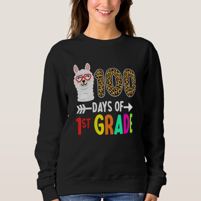 Sudadera 100 Days Of 1st Grade Llama Kids 100th Day Of Scho (Anverso)