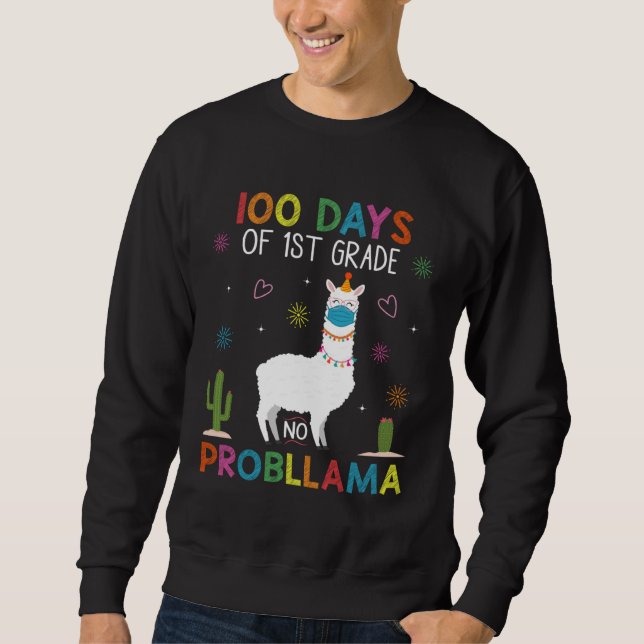 Sudadera 100 Days of 1st Grade No Probllama Llama Mask Quar (Anverso)